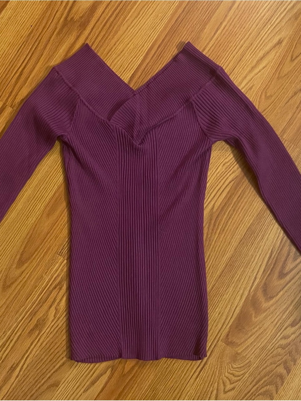 Candie's Plum Off-the-Shoulder Ribbed Sweater